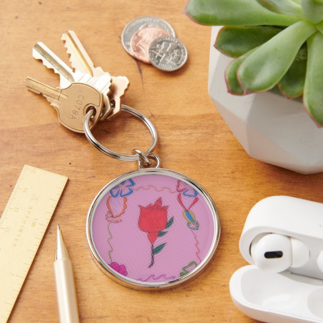 Special Rose Tile Art Graphic Design Keychain (Desk)