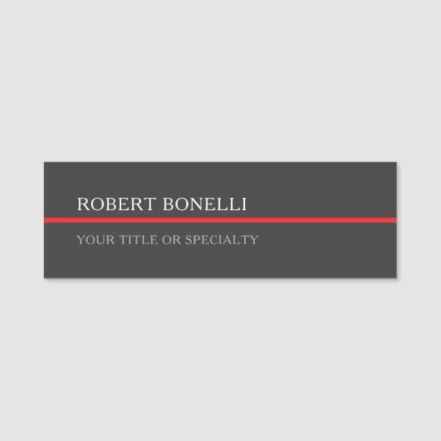 Special Unique Grey Red Elegant Modern Name Tag (Front)