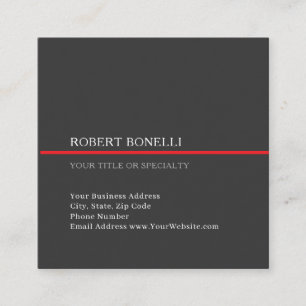 Special Unique Grey Red Elegant Modern Square Business Card