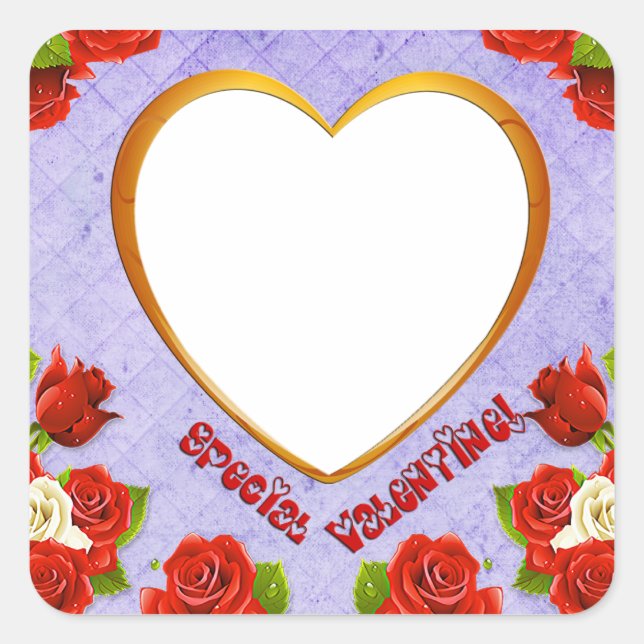Special Valentine, Roses and Frame Add Photo Square Sticker (Front)
