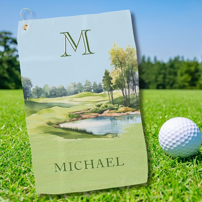 Special  Watercolor Golf Course Monogram Name Towel (Creator Uploaded)