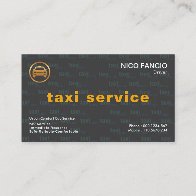 Special Word Imprint Background Taxi Service Business Card (Front)