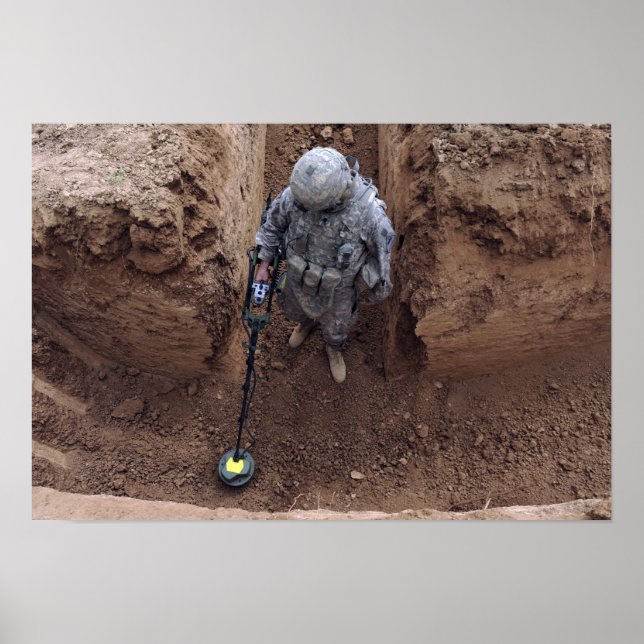 Specialist searches for a weapons cache poster (Front)