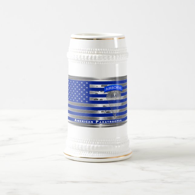 Specially Designed American Paratrooper Flag Beer Stein (Center)