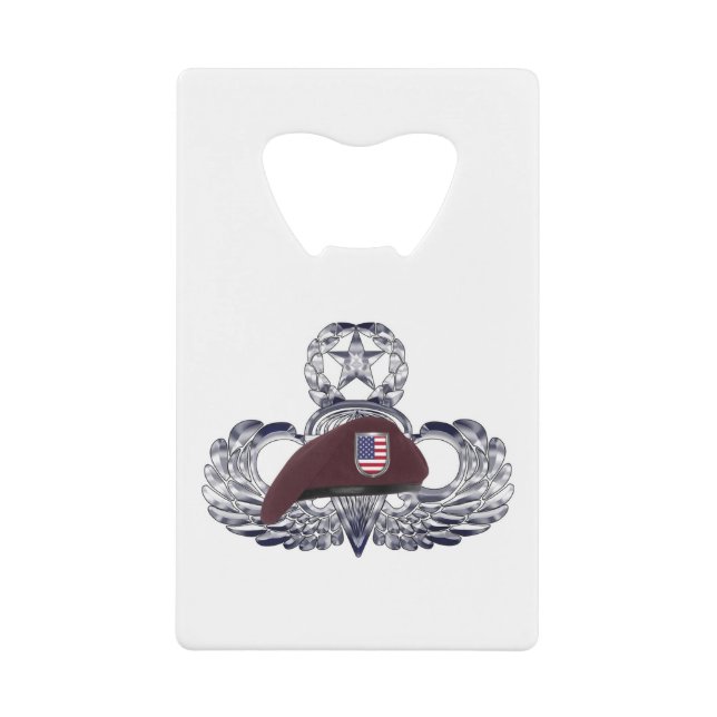 Specially Designed Beret on Airborne Wings s Credit Card Bottle Opener (Front)