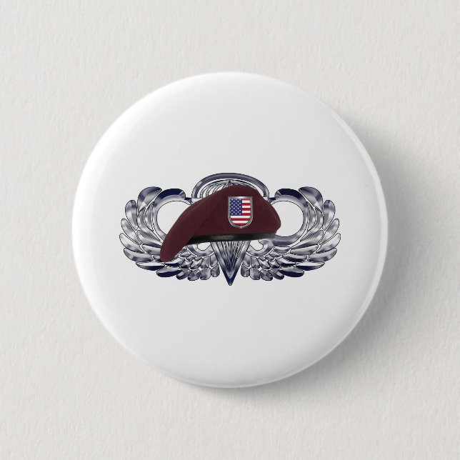 Specially Designed Beret on Basic Airborne Wings 2 Inch Round Button (Front)