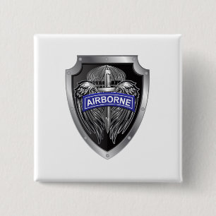 Specially Designed Winged Airborne Shield 2 Inch Square Button
