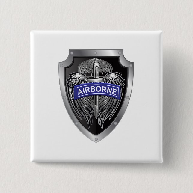 Specially Designed Winged Airborne Shield 2 Inch Square Button (Front)