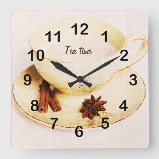 Specialty chai tea cup square wall clock (Front)