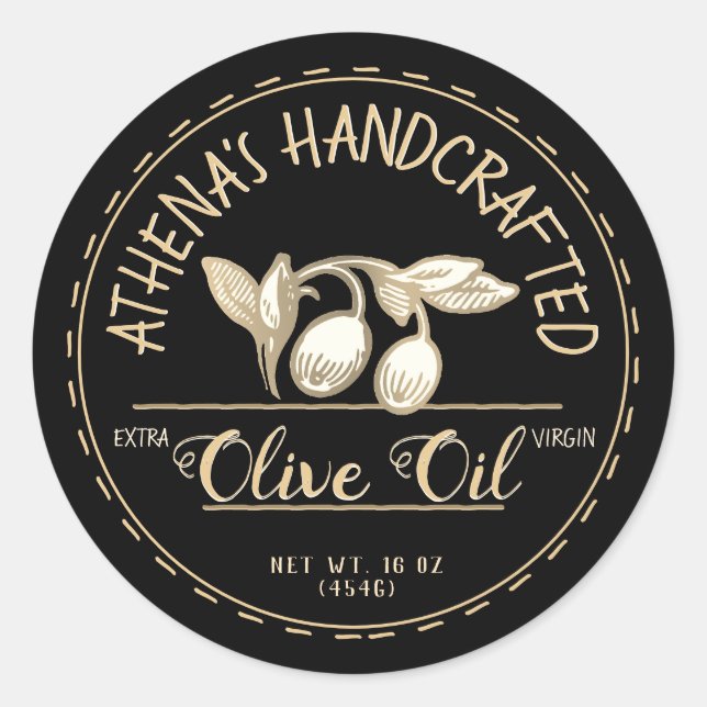Specialty Food Farmer Market Olive Oil Gold Black Classic Round Sticker (Front)