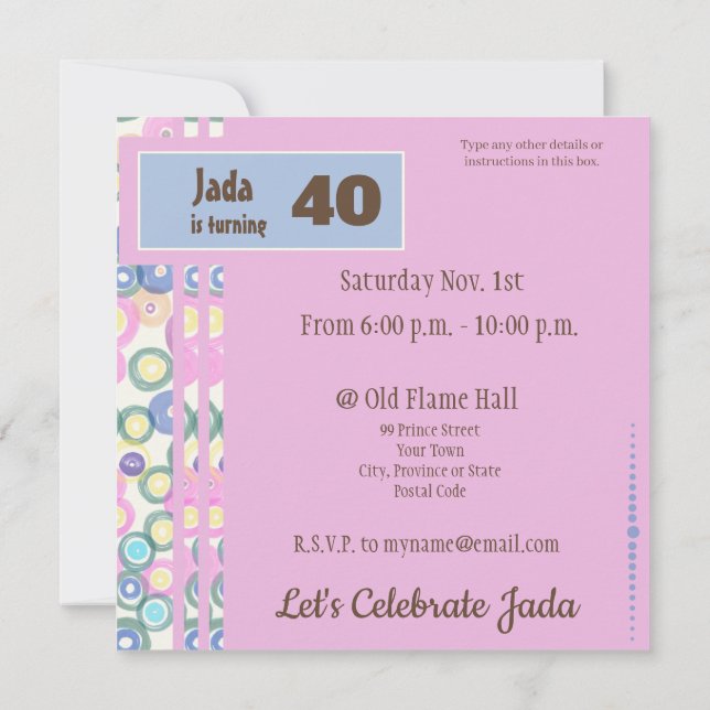 Specific Year 20, 21, 25, 40, 50, 60, Floral Invitation (Back)