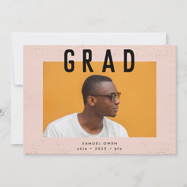 Speckle Border Black Text Modern Two Photo Grad Announcement (Front)