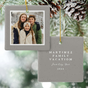 Speckle frame simple neutral Christmas photo Ceramic Ornament