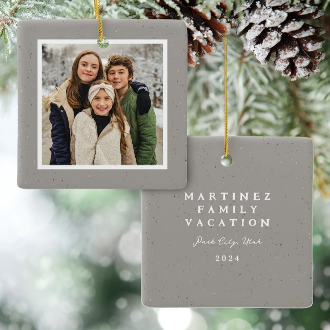 Speckle frame simple neutral Christmas photo Ceramic Ornament (Creator Uploaded)