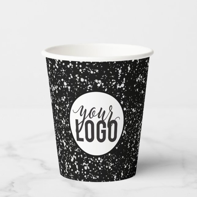 Speckled Black and white Logo Design Paper Cups (Front)