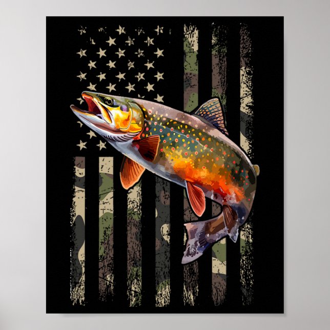 Speckled Brook Trout American Flag Fishing  Poster (Front)