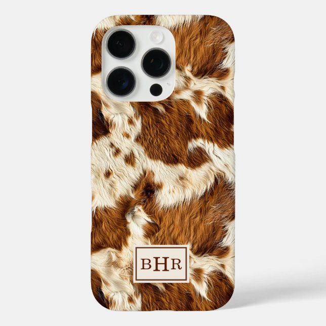Speckled Brown Cowhide Monogrammed Case-Mate iPhone Case (Back)