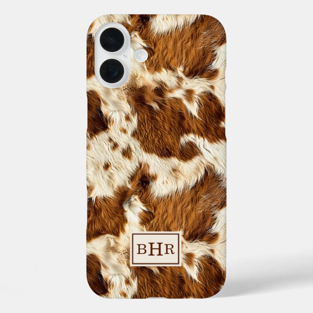 Speckled Brown Cowhide Monogrammed Case-Mate iPhone Case (Back)