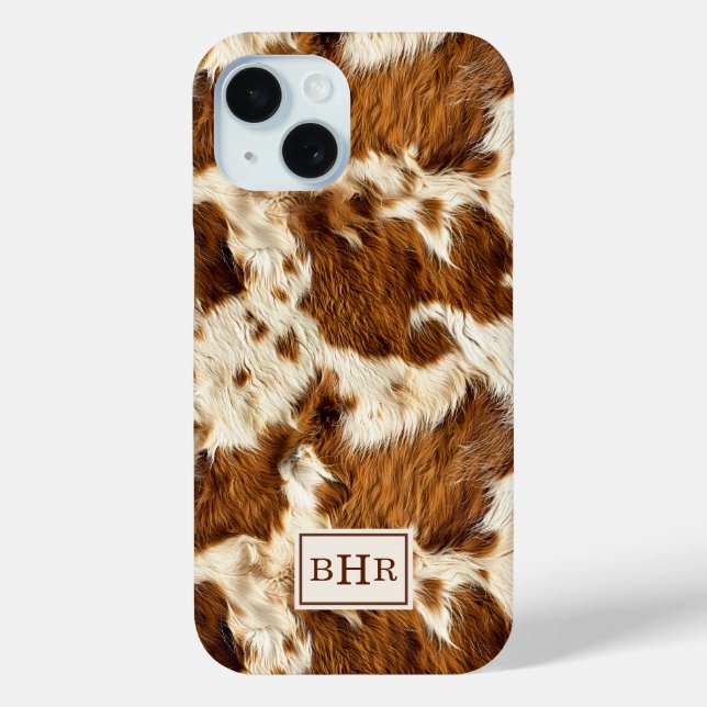 Speckled Brown Cowhide Monogrammed Case-Mate iPhone Case (Back)