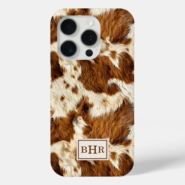 Speckled Brown Cowhide Monogrammed Case-Mate iPhone Case (Back)