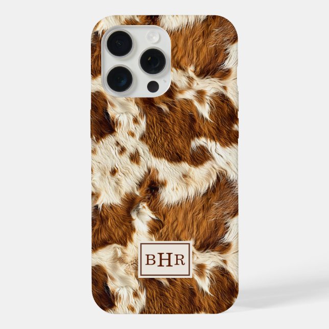 Speckled Brown Cowhide Monogrammed iPhone Case (Back)