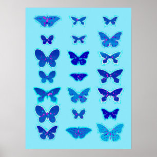 Speckled Butterflies, Cobalt and Sky Blue Poster