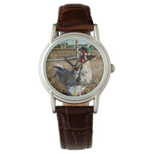 Speckled Farm Rooster, Ladies Leather Watch