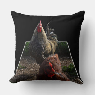 Speckled Fluffy Rooster And Hen Big Throw Cushion. Pillow
