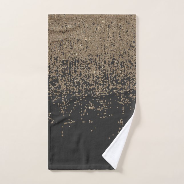 Speckled Gold Glitter Black Ombre Hand Towel (Hand Towel)