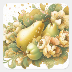Speckled Golden Pears New Address Square Sticker