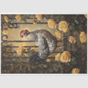 Speckled Hen with Yellow Roses Oil Painting Tissue Paper