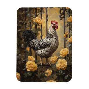 Speckled Hen Yellow Roses Oil Painting Flexible Magnet