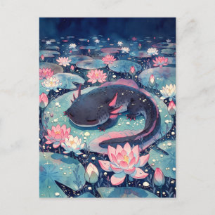 Speckled Indigo Whimsical Axolotl Pond Postcard
