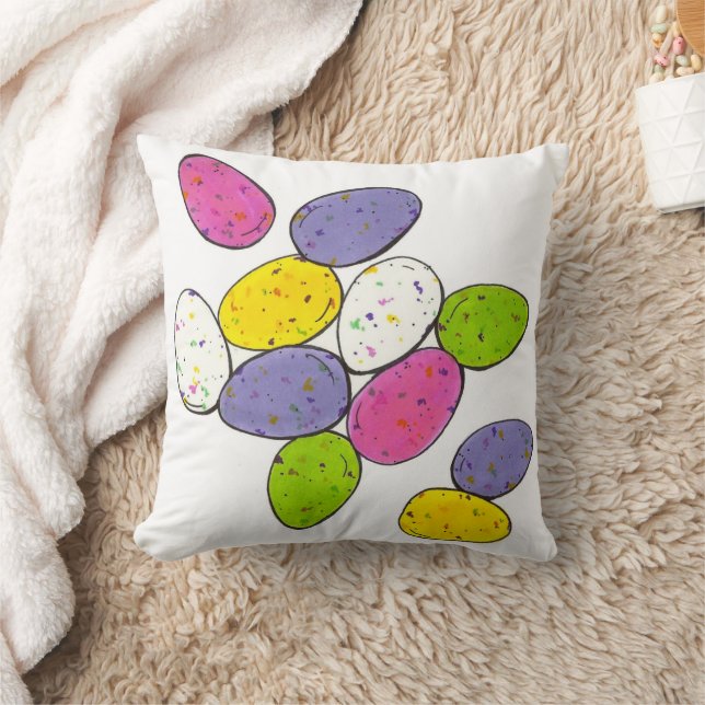Speckled Malted Milk Easter Candy Eggs Throw Pillow (Blanket)