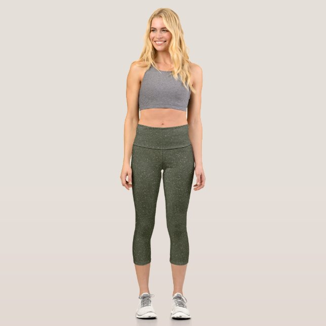 Speckled Moss Green Capri Leggings – Customizable (Front)