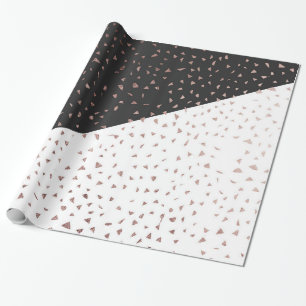 Speckled Rose Gold Flakes on Black White Geometric Wrapping Paper