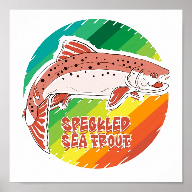 Speckled Sea Trout Retro Fishing Gift Poster (Front)