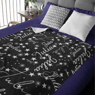 Speckled Stars allover Black Sky with Her Name Fleece Blanket