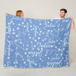 Speckled Stars on Light Blue Sky with Her Name Fleece Blanket