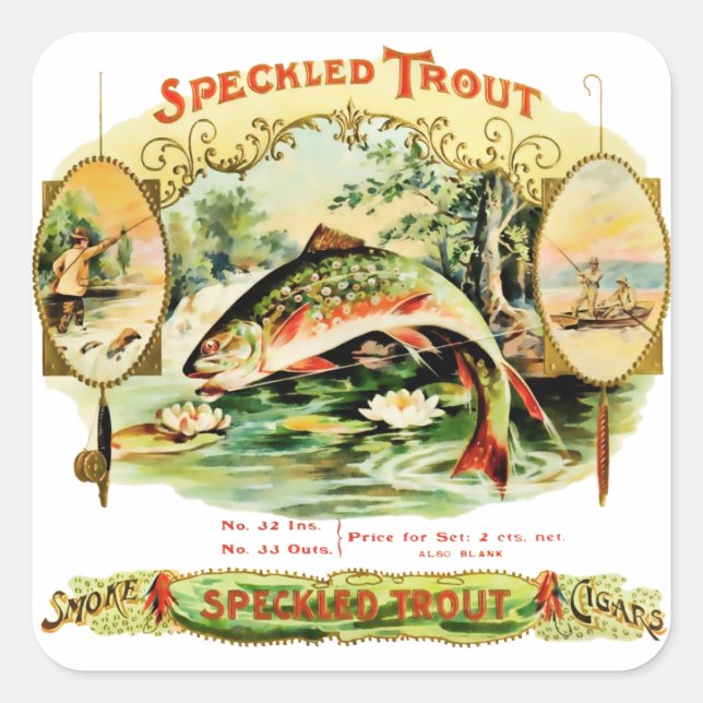 Speckled Trout Vintage Cigar Box Square Sticker (Front)