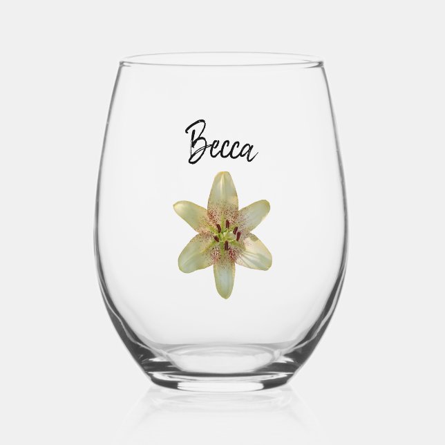 Speckled Yellow Lily Flower Personalized Glass (Front)