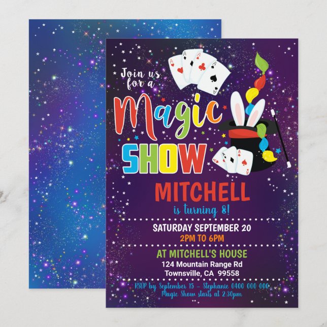 Spectacle magique Invitation Anniversaire Invitati (Devant / Derrière)
