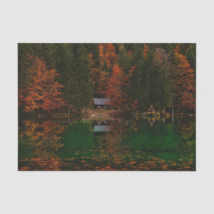 Spectacular Autumn Forest with Cabin and Lake Tissue Paper