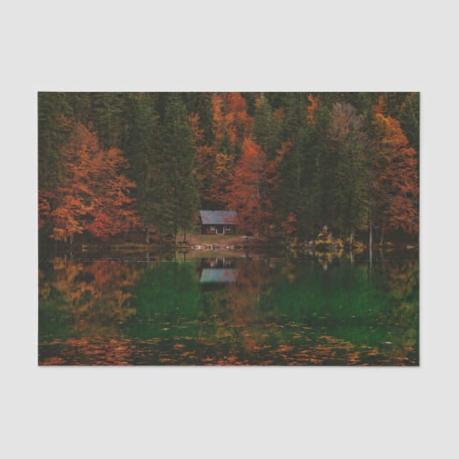 Spectacular Autumn Forest with Cabin and Lake Tissue Paper (Front)