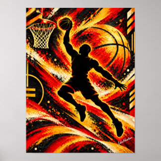 Spectacular Basketball Slam Dunk Silhouette Poster