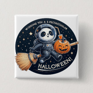 Spectacular Halloween with a Bamboo-Broom Panda  2 Inch Square Button