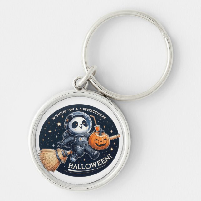 Spectacular Halloween with a Bamboo-Broom Panda  Keychain (Front)