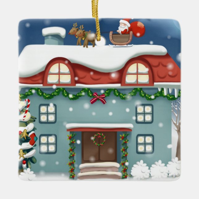 spectacular holiday coloured  house ceramic ornament (Front)
