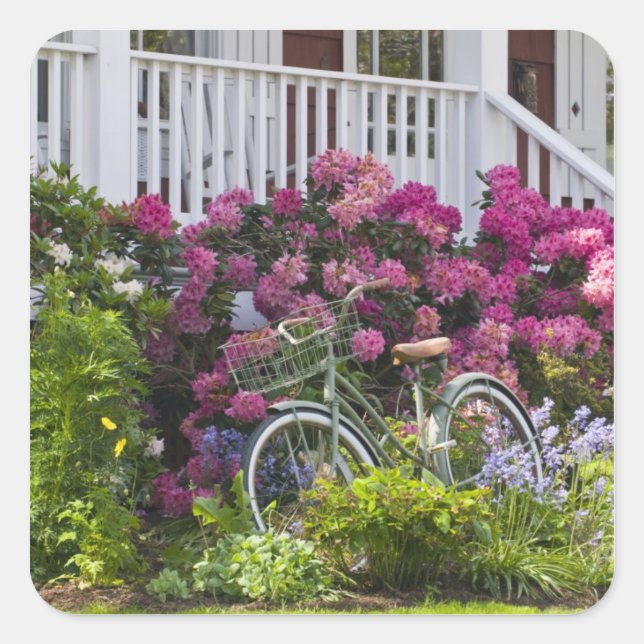 Spectacular spring bloom, whimsical antique square sticker (Front)