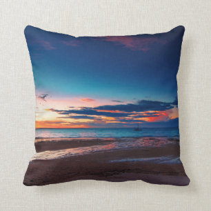 Spectacular Tropical Ocean Beach Sunset Throw Pillow